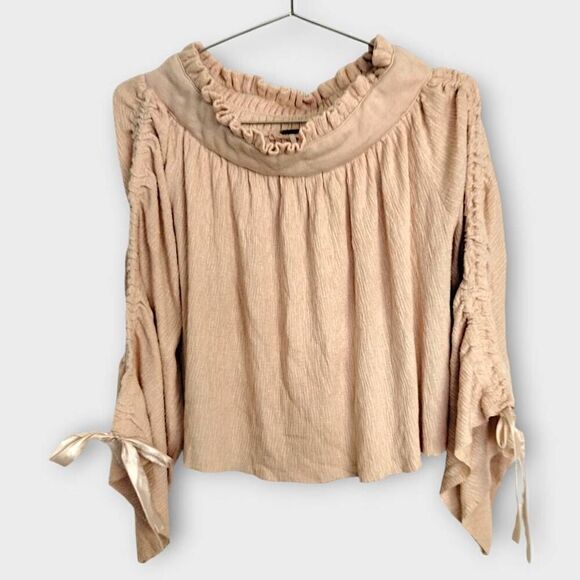 Free People Womens Top Sz S/P Peach Cropped Relaxed Swiftie Loose Boho Hippie Y2 - Picture 1 of 12